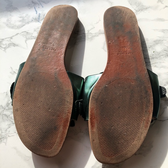 SOLD! Zara Pearl Detail Green Floral Slides Sandal - Picture 7 of 8